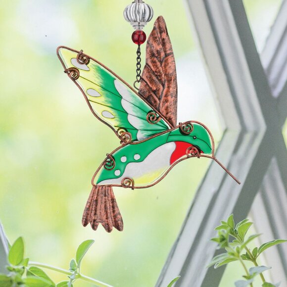 Colorful Glass Suncatcher Hummingbird Window Hanging - Picture 3 of 5